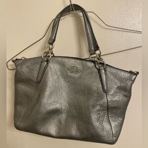 Coach Gray/ Metallic silver  Leather Tote Bag